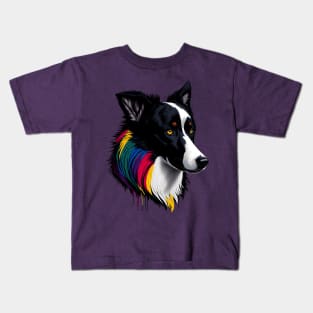 Rainbow Border Collie Kids T-Shirt